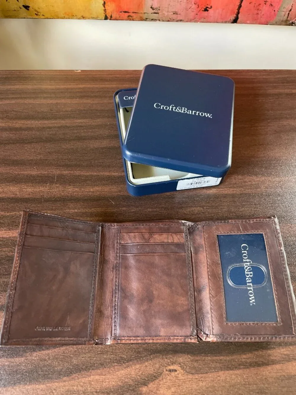 NWT Croft & Barrow Genuine Leather Flip Trifold Wallet — Brown